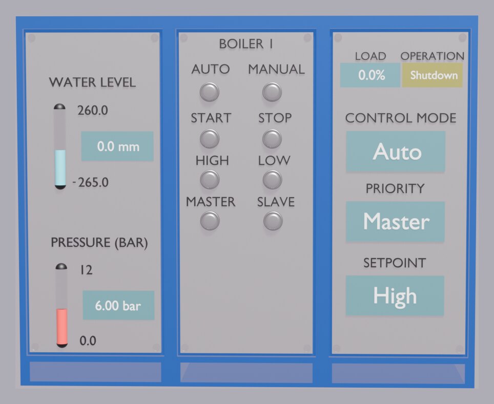 Panoul de comandă al boilerului nr. 1 în simulator