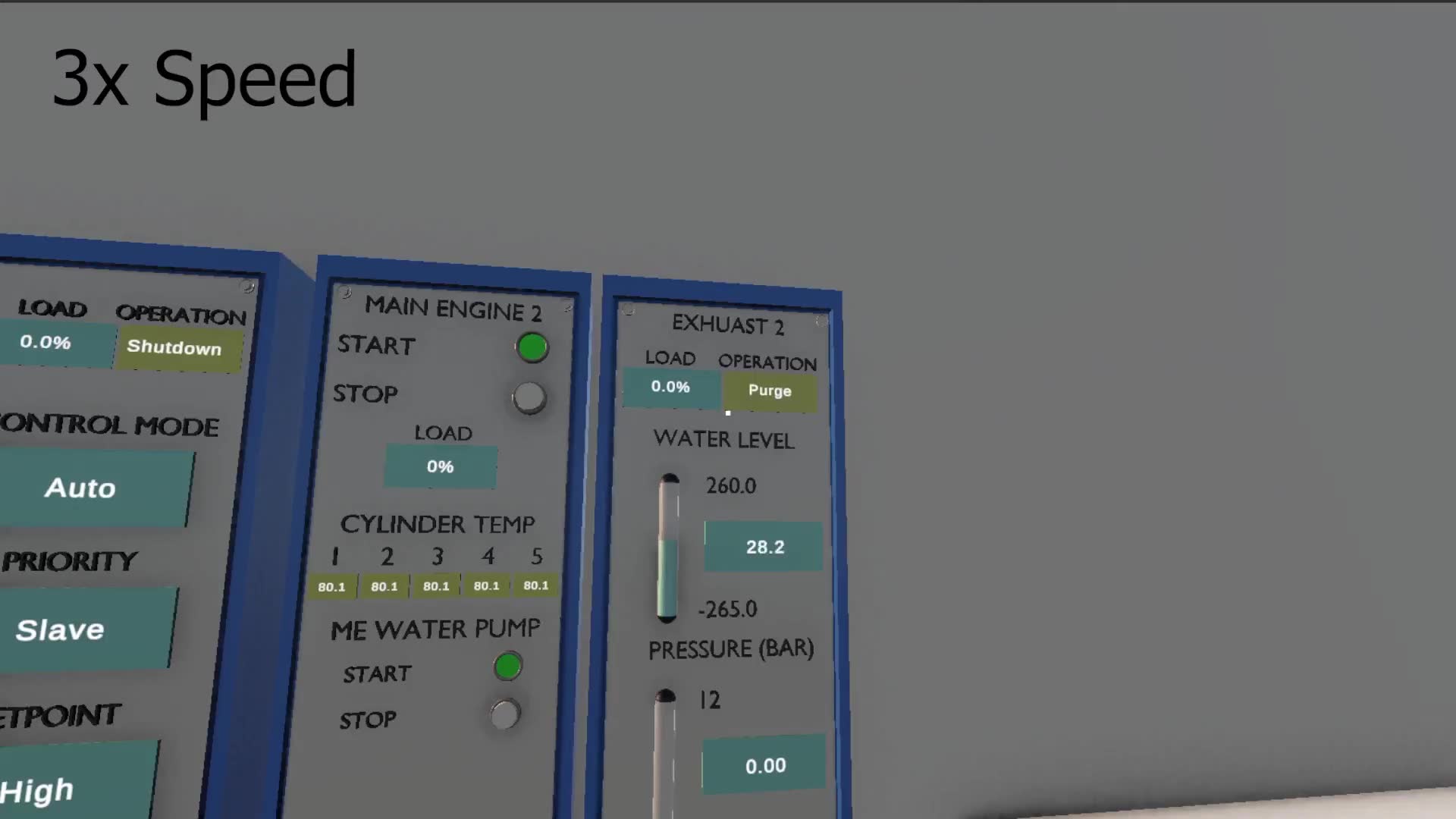 Cadru din simulator: preîncălzirea și pornirea motorului principal